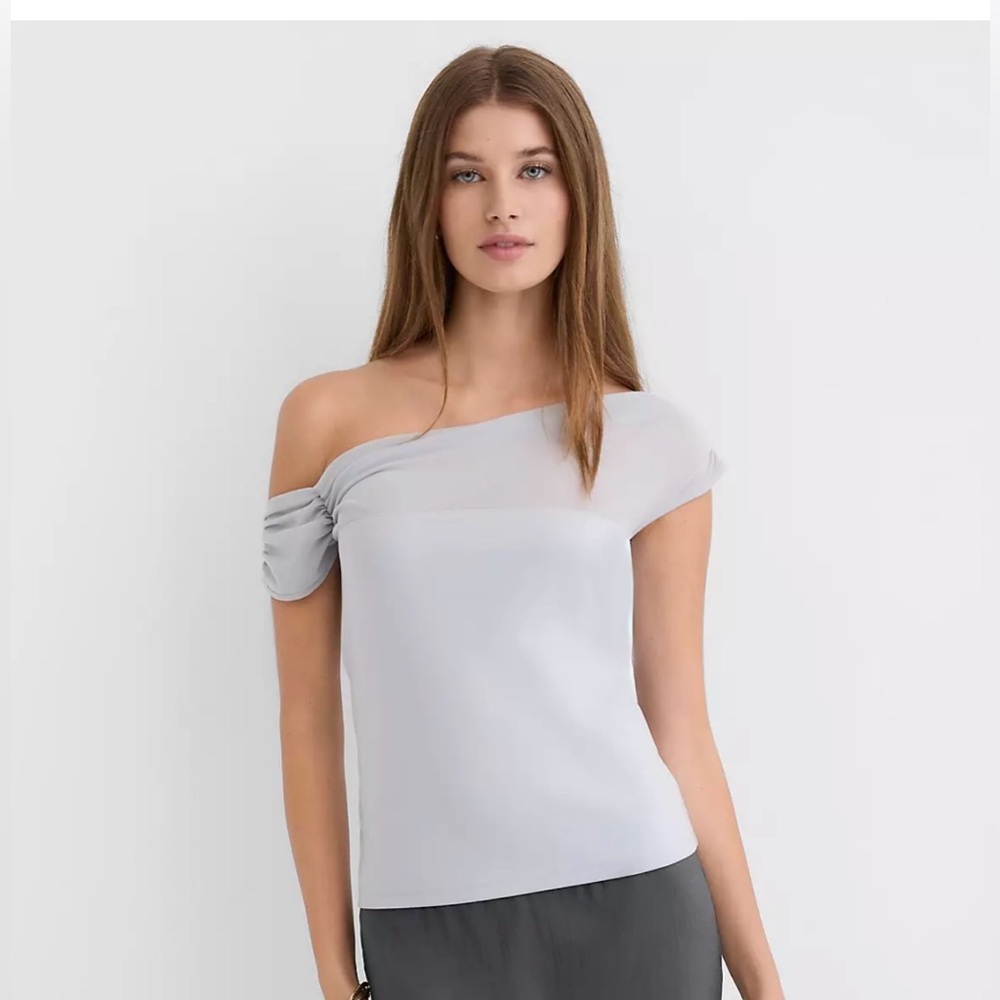 NWT Light Gray Mesh Ponte Off The Shoulder Top PS